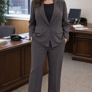 Kasper Gray Pantsuit Women Size 10P Petite Blazer & Dress Pants Office Career